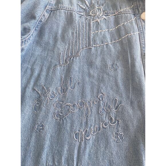 Graff by Um Company Womens Vintage Denim Embroidered Beaded Buttoned Shirt Sz PL - Picture 6 of 15